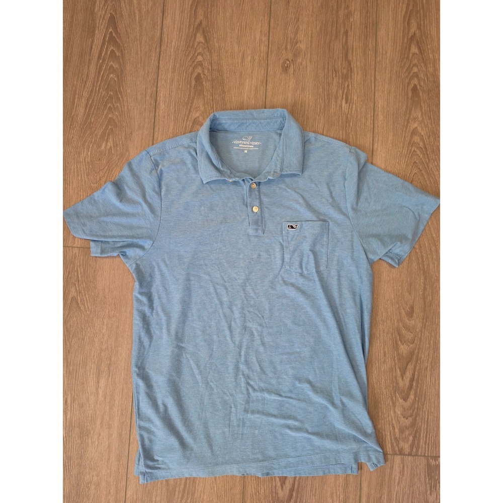Vineyard Vines Edgartown Mens Blue Striped Short Sleeve Pocket Polo Shirt Size M